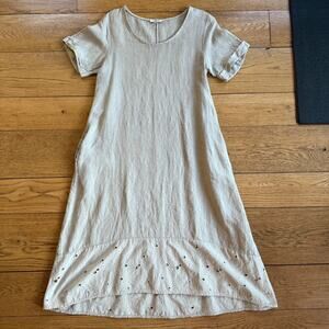 Rosemarine | Dresses | Rosemarine Linen Dress Eyelet Hem Beige High Low Sz  S Italy | Poshmark